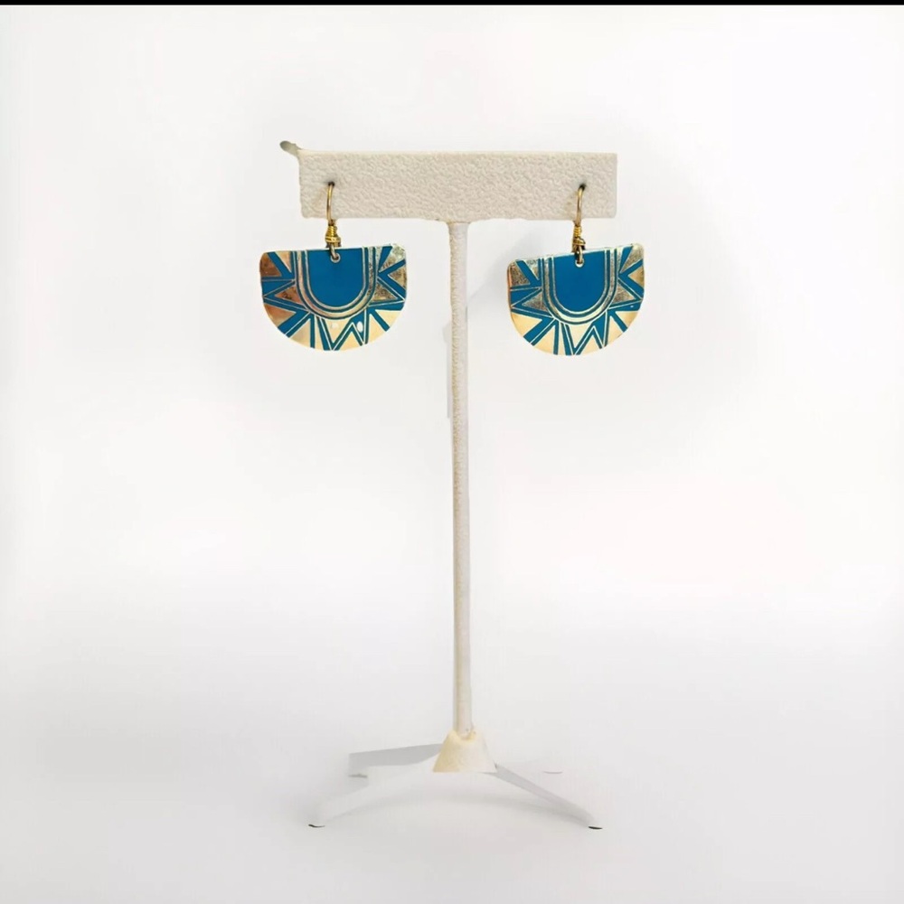 Laurel Burch Earrings OSAl Shields Cloisonne Dangle French Ear Wires